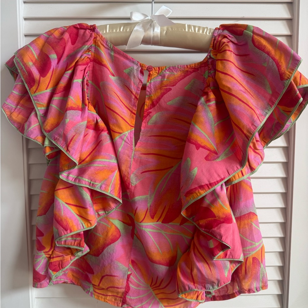 FARM Rio Bright Pink Tropical Ruffle Sleeve Top - Picture 11 of 11
